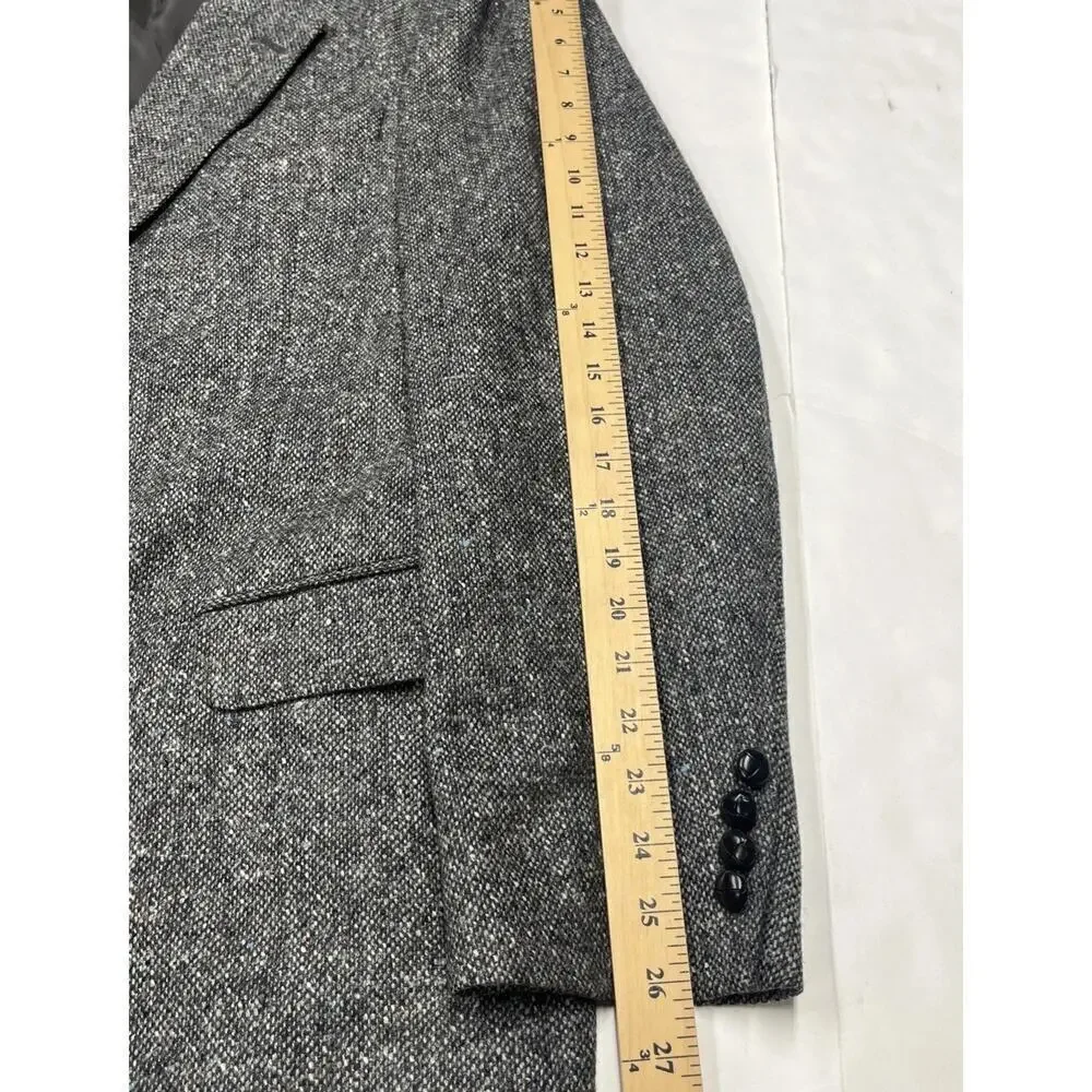 Vintage Stafford Executive Tweed Wool Blazer Jacket Size 46L Black Gray Preppy